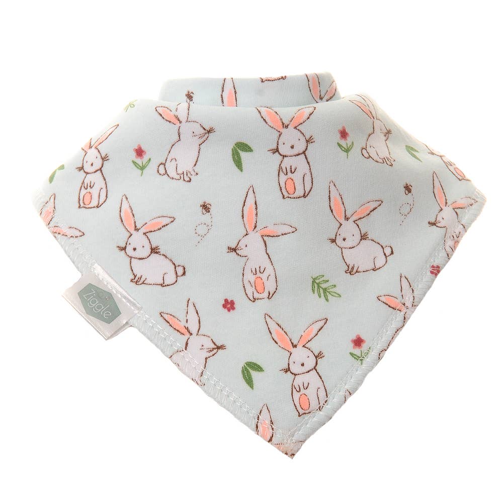 Baby bib with bunny pattern on a white background