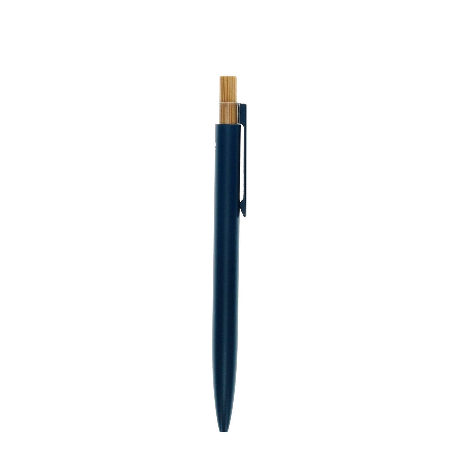 Eco-friendly retractable ballpoint pen with recycled aluminium, bamboo pusher, 1mm blue ink, sustainable office stationery