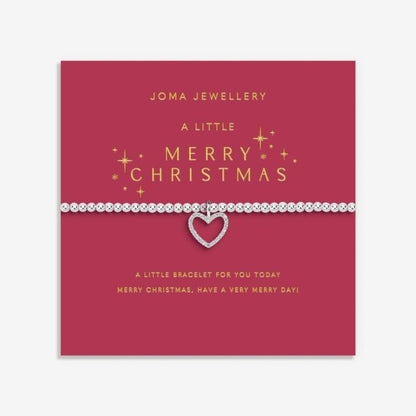 Joma Jewellery silver-plated stretch beaded bracelet with heart and robin shaped charm on red card saying MERRY CHRISTMAS