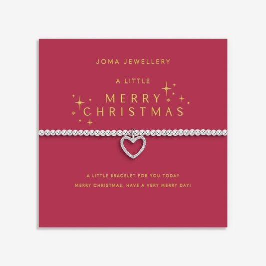 Joma Jewellery silver-plated stretch beaded bracelet with heart and robin shaped charm on red card saying MERRY CHRISTMAS