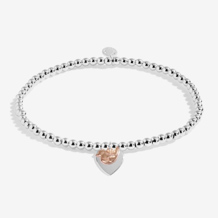 Joma Jewellery silver-plated stretch beaded bracelet with heart and robin shaped charm
