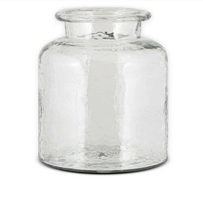 Nkuku Akra recycled glass vase clear hammered finish hand blown glass