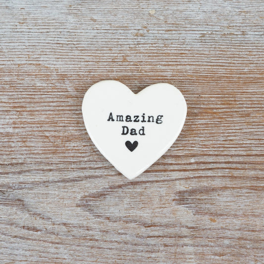 White Heart-shaped ceramic token with 'Amazing Dad' text