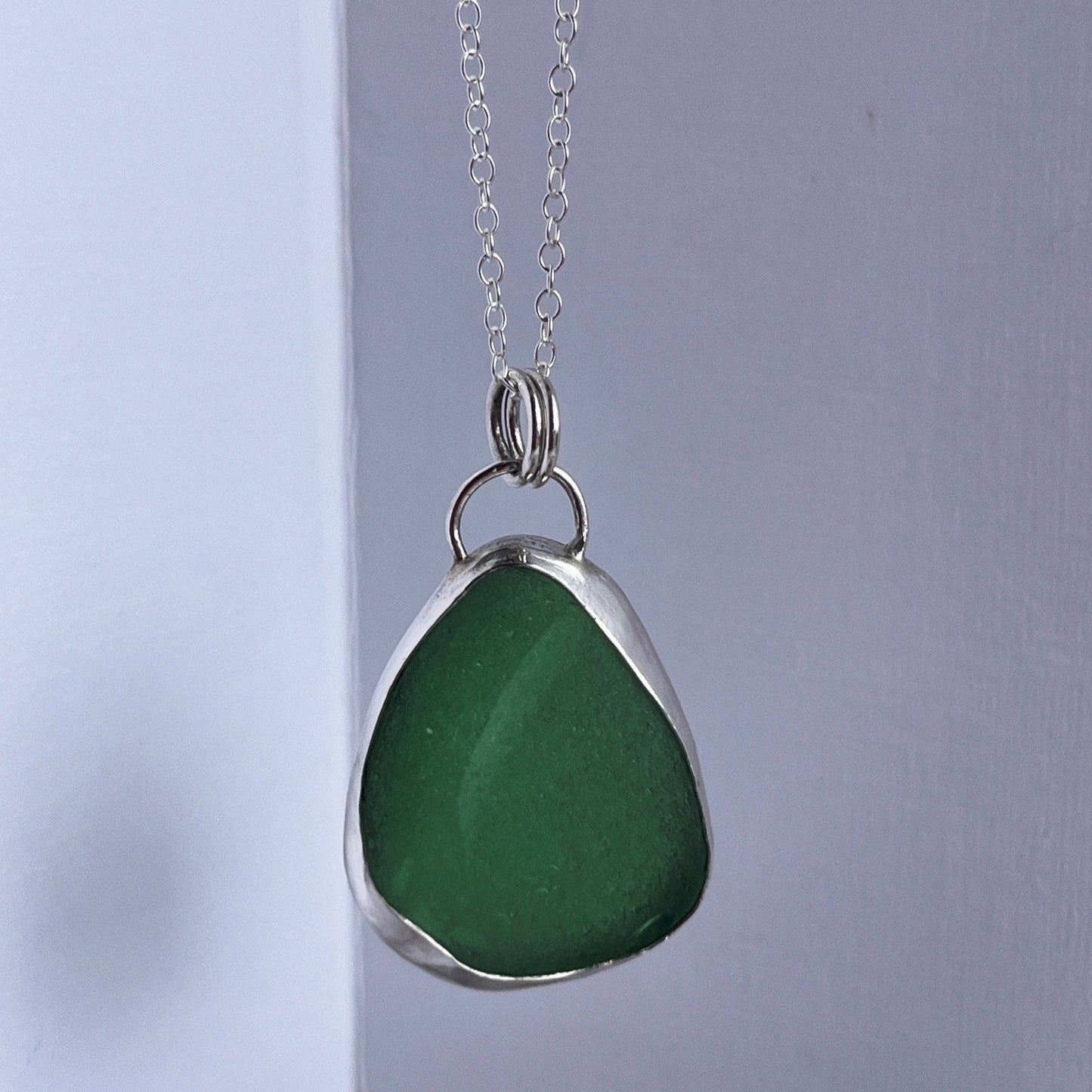 Apple Green and Sterling Silver Seaglass Pendant Necklace