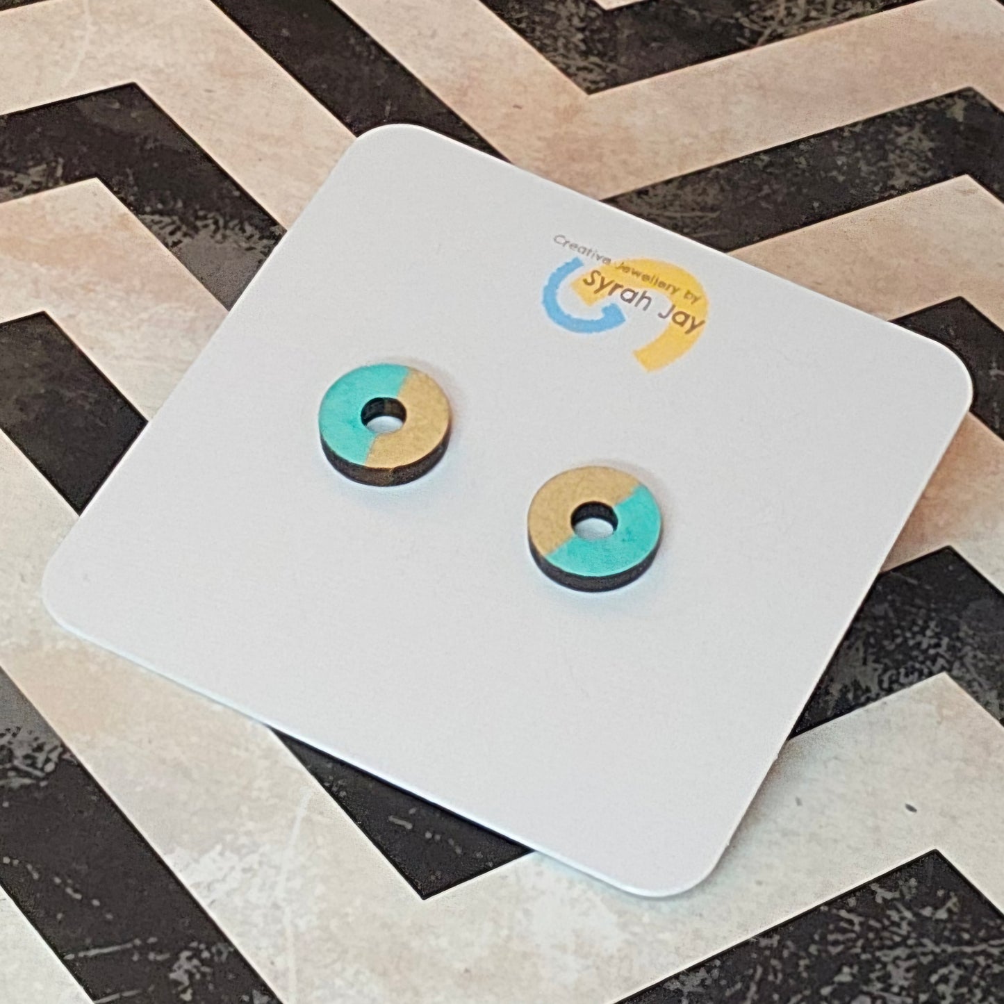 Geo Blok geometric stud earrings hand painted laser cut MDF shapes