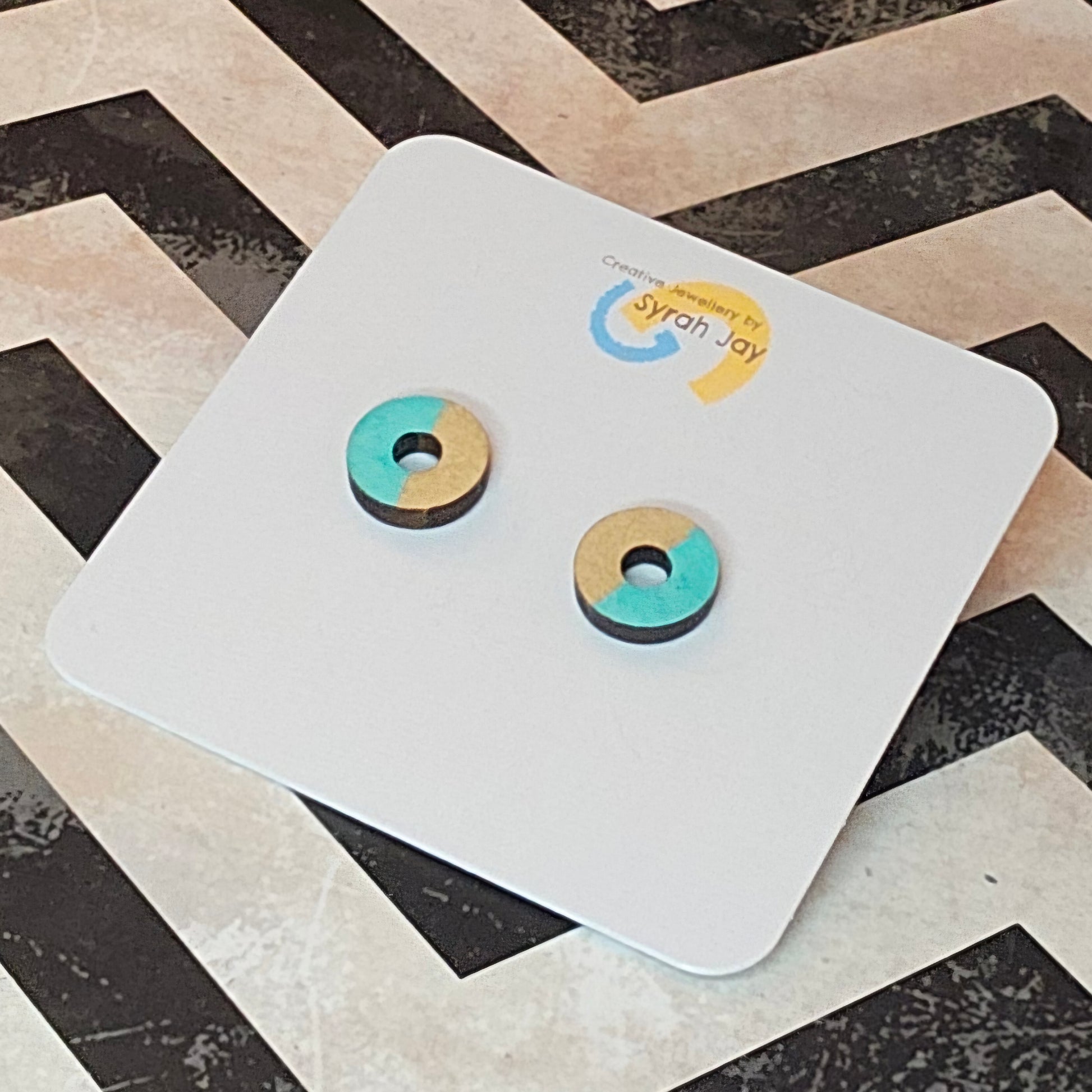 Geo Blok geometric stud earrings hand painted laser cut MDF shapes