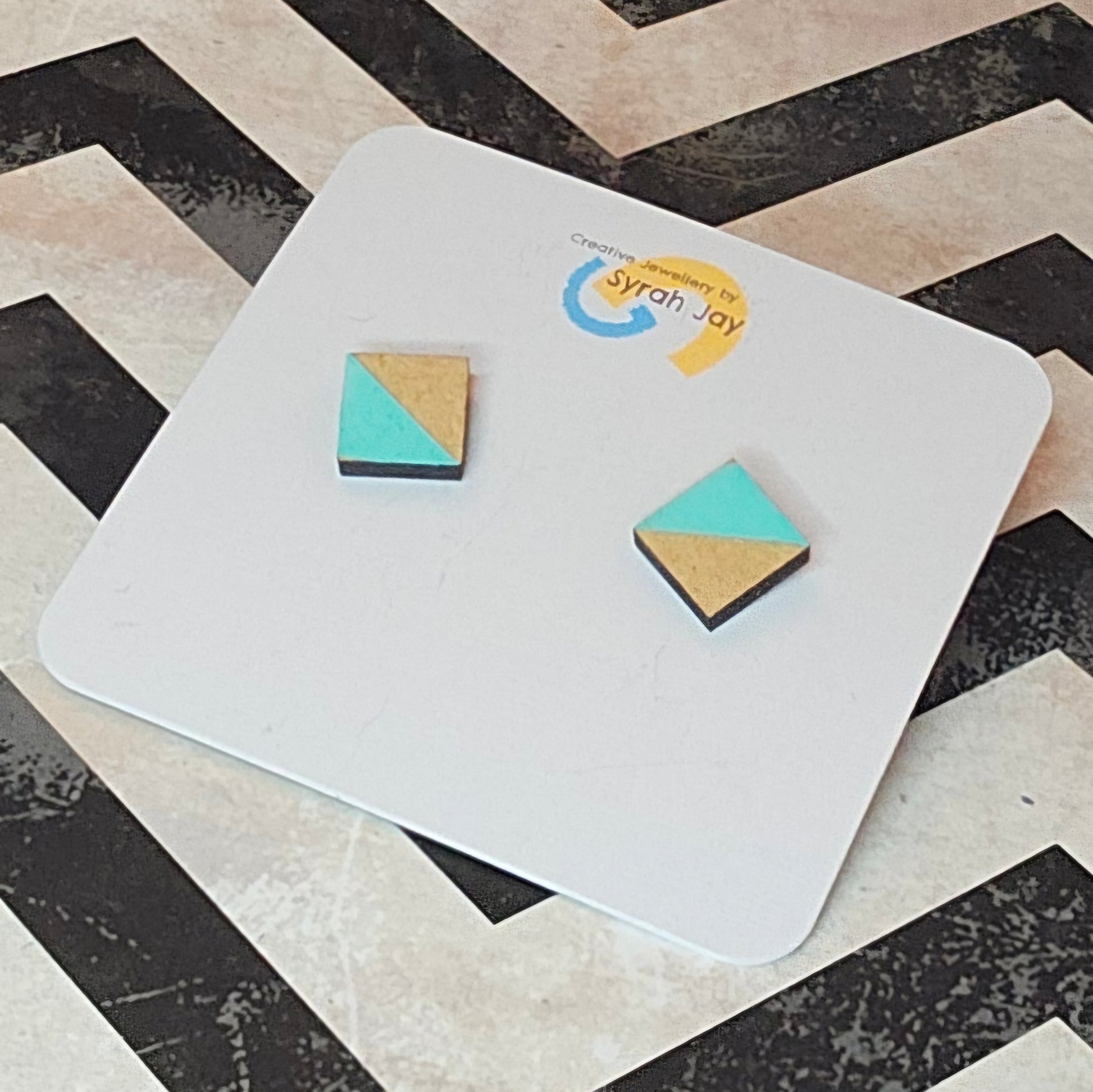 Geo Blok geometric stud earrings hand painted laser cut MDF shapes