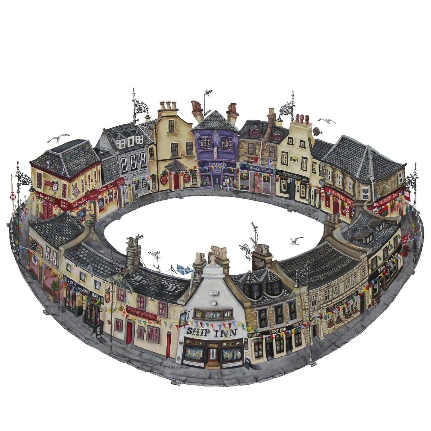 Broughty Ferry pubs A3 giclee print signed Nicola Kleppang artwork