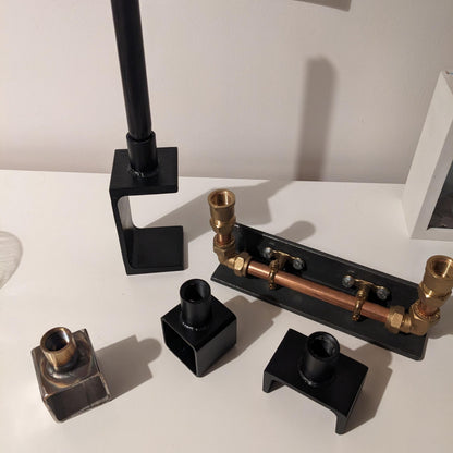 Collection of Black Satin and Stainless Steel Candle Holders bt The Jam Shed