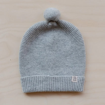 CASHMERE & MERINO BABY BEANIE - 6-12 MTHS - GREY MELANGE