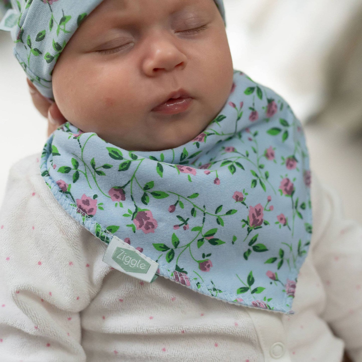 Vintage Blue Rose bandana dribble bib cotton and fleece baby bib