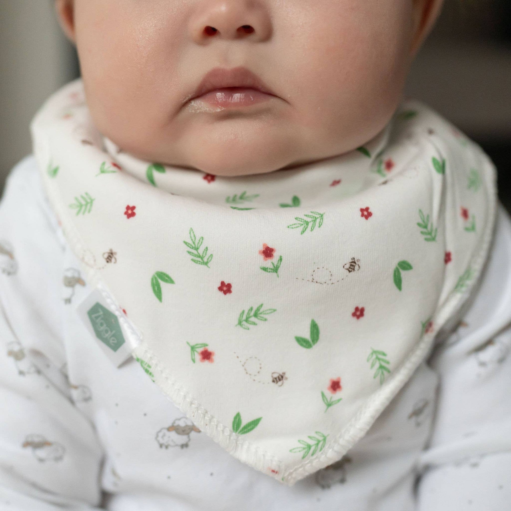 Flowers and Ferns bandana dribble bib by Ziggle cotton and fleece baby bib