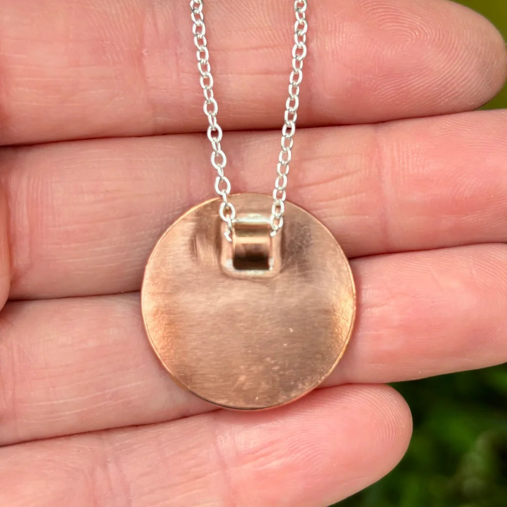Carnoustie Bay landscape necklace by Rowan Berry Jewellery handmade in copper, brass and sterling silver