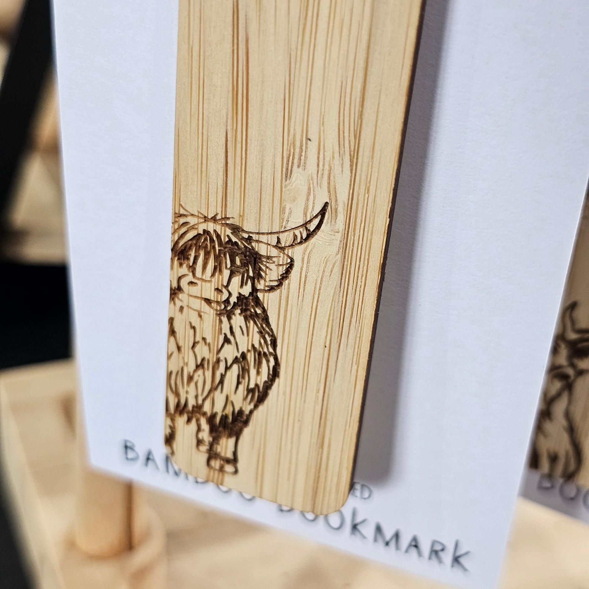 Scottish bamboo bookmarks by Ardroy Creations with Highland Coo design