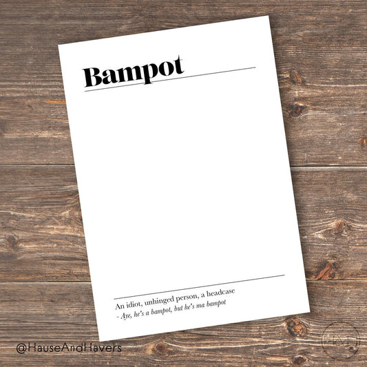 Bampot funny Scottish greeting card printed in Edinburgh