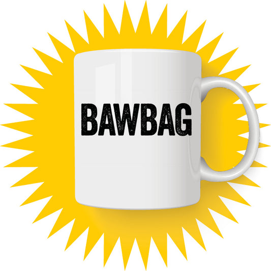 Bawbag Scottish ceramic mug by Hause & Havers featuring a bold modern typography design