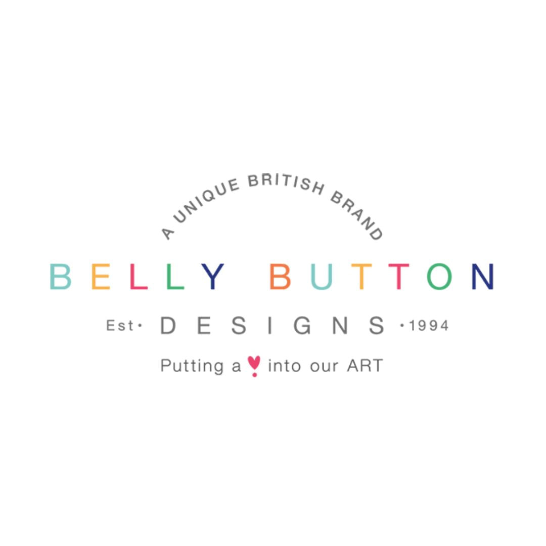 Belly Button Designs logo with colourful text on a white background