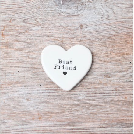 White Heart-shaped ceramic token with 'Best Friend' text