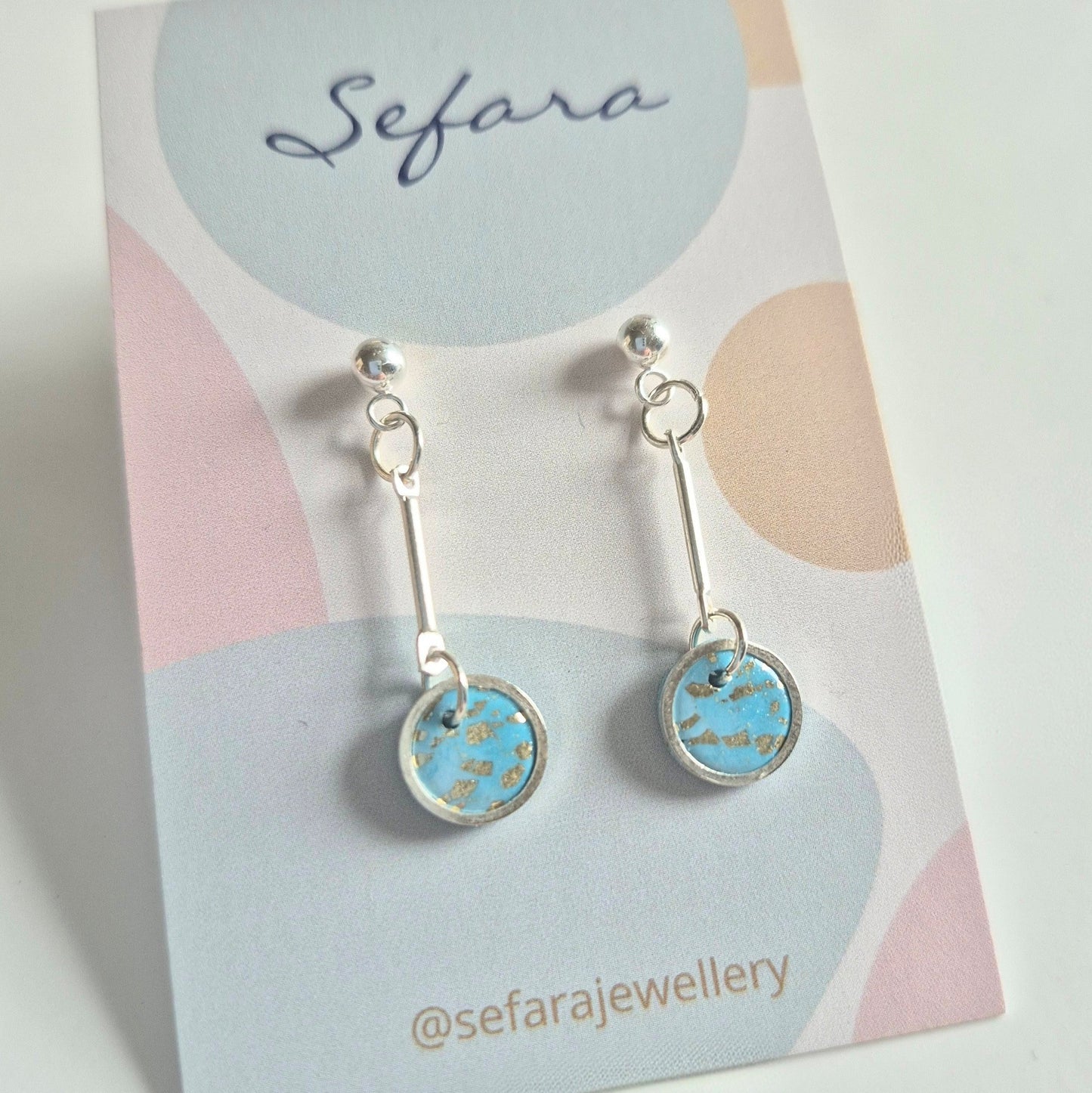 Sefara bezel drop earrings gold leaf crackle effect handmade jewellery