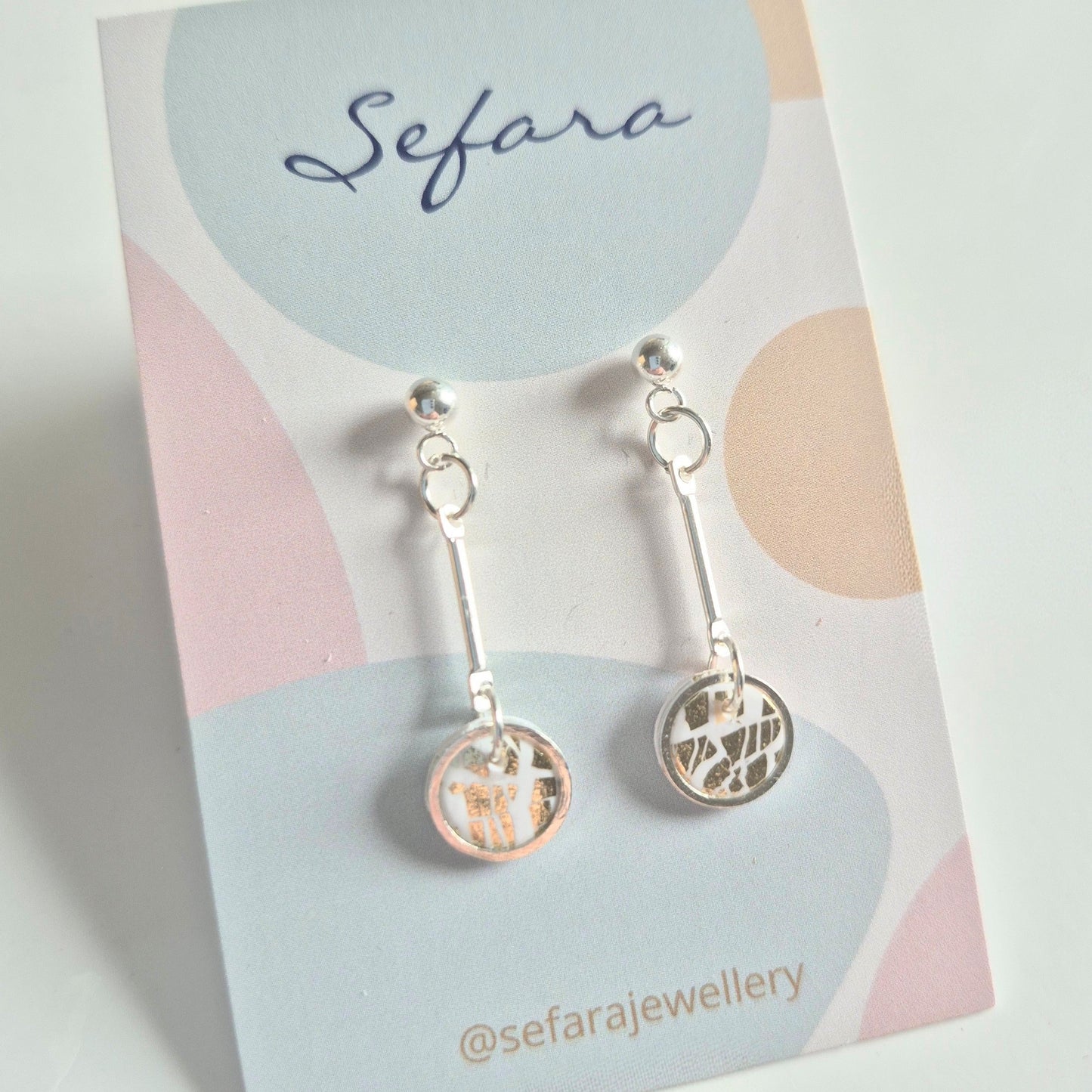 Sefara bezel drop earrings gold leaf crackle effect handmade jewellery