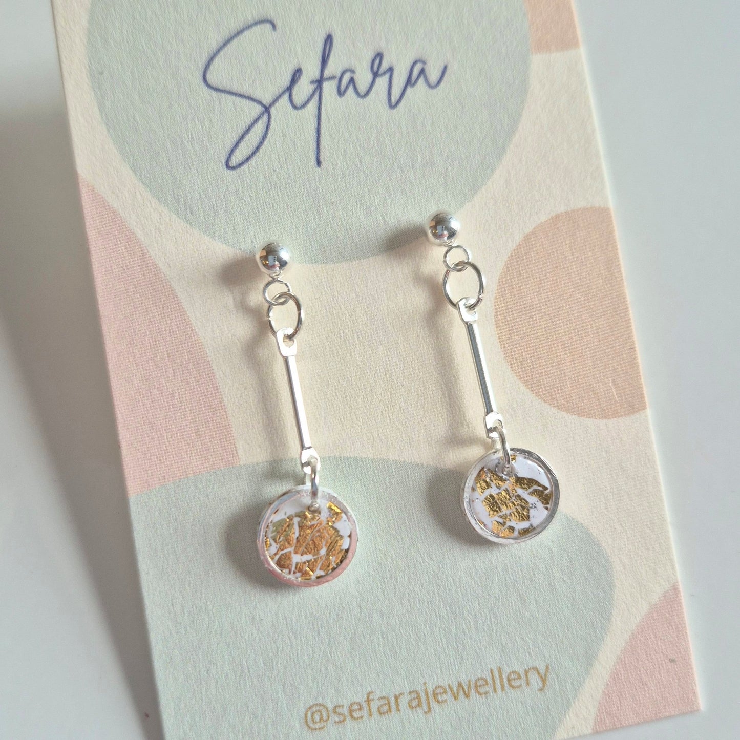 Sefara bezel drop earrings gold leaf crackle effect handmade jewellery