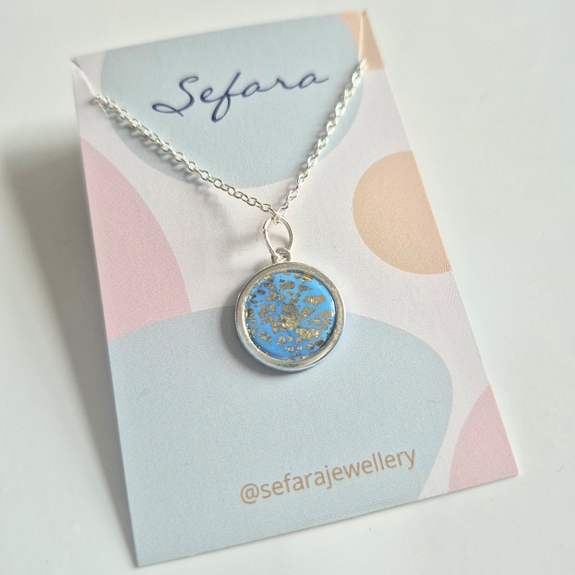Sefara bezel pendant necklace gold leaf crackle effect handmade jewellery