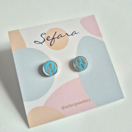 Sefara bezel stud earrings gold leaf crackle effect handmade jewellery