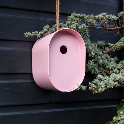Oval bamboo bird feeder pastel pink or blue sustainable garden feeder