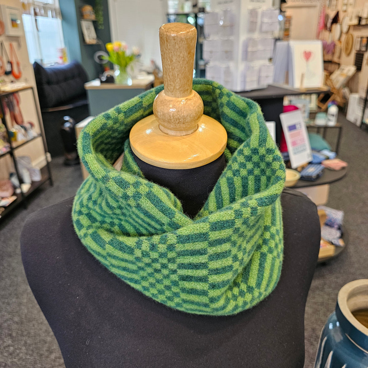 Mitchell + Black Block Check short snood handcrafted in Scotland from 100% lambswool