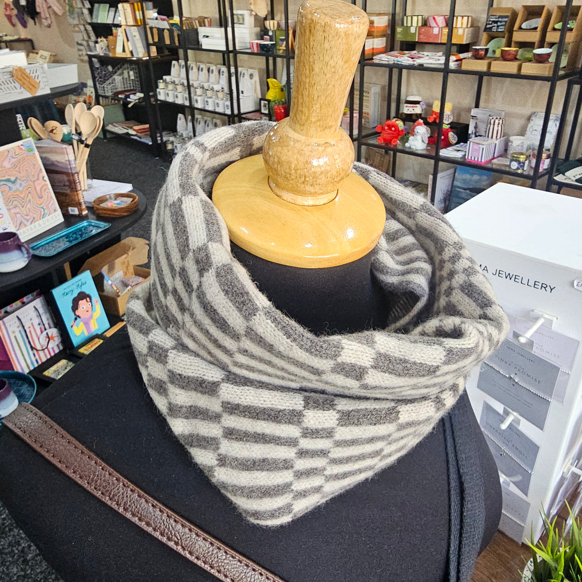 Mitchell + Black Block Check short snood handcrafted in Scotland from 100% lambswool