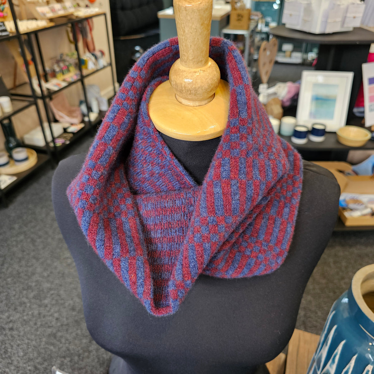 Mitchell + Black Block Check short snood handcrafted in Scotland from 100% lambswool