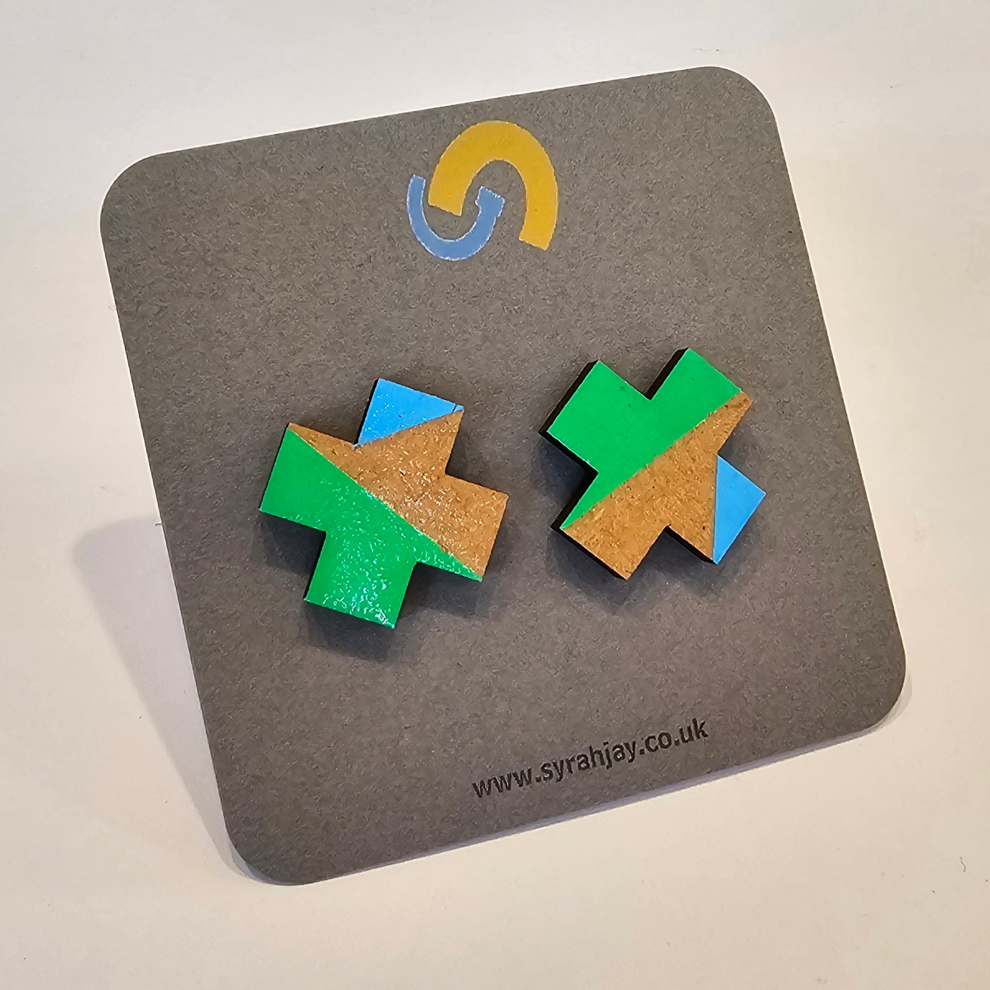 Geo Blok medium geometric stud earrings hand painted MDF shapes