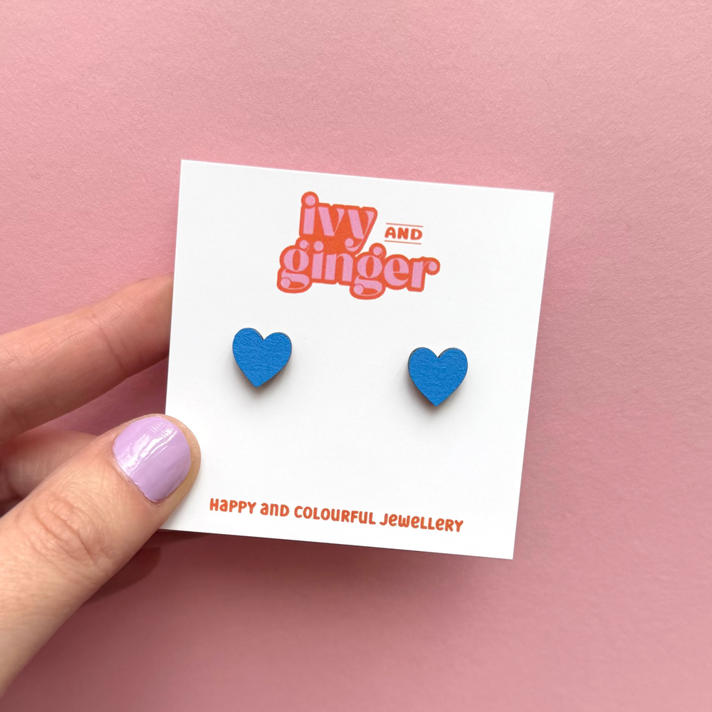 BLUE MINI HEART STUDS