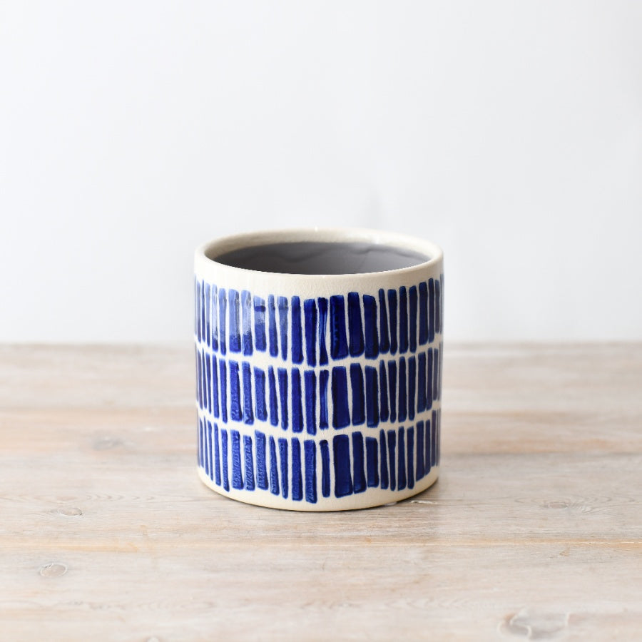 BLUE PATTERN STONEWARE PLANTER