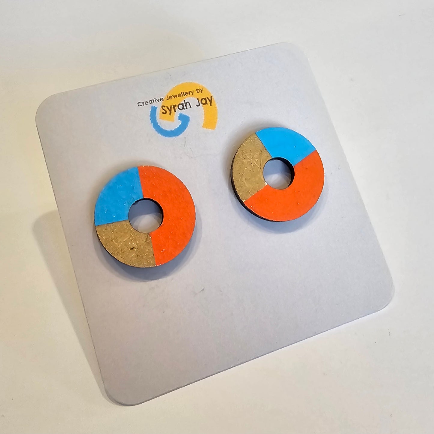 Geo Blok medium geometric stud earrings hand painted MDF shapes