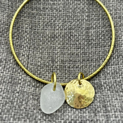 Handmade brass bangle by Rowan Berry Jewellery with genuine sea glass collected from beaches around Carnoustie