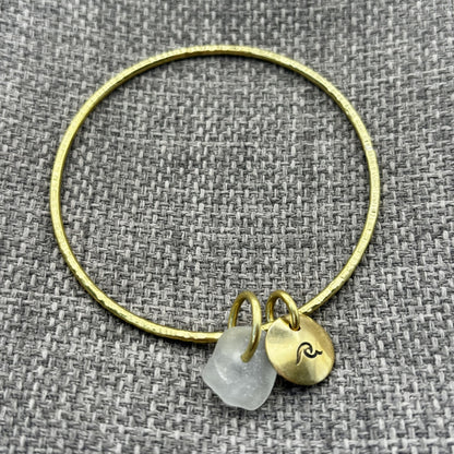Handmade brass bangle by Rowan Berry Jewellery with genuine sea glass collected from beaches around Carnoustie