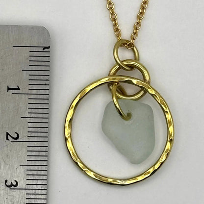 Rowan Berry Jewellery hammered metal hoop necklace with genuine white sea glass collected from Carnoustie beaches