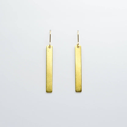 Copper Bee Simplicity Collection slim polished brass rectangle earrings with gold-plated nickel-free hooks