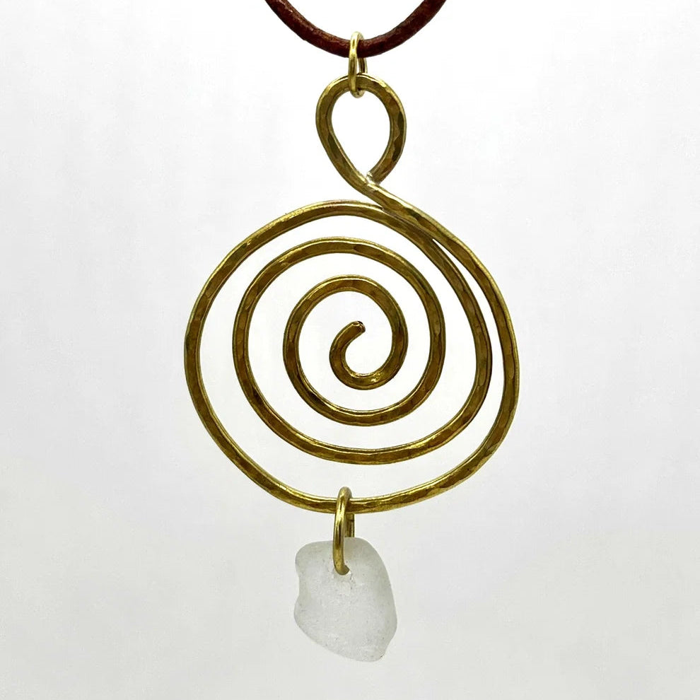 Rowan Berry Jewellery copper or brass whirlpool necklace with genuine sea glass hand-picked from beaches around Carnoustie