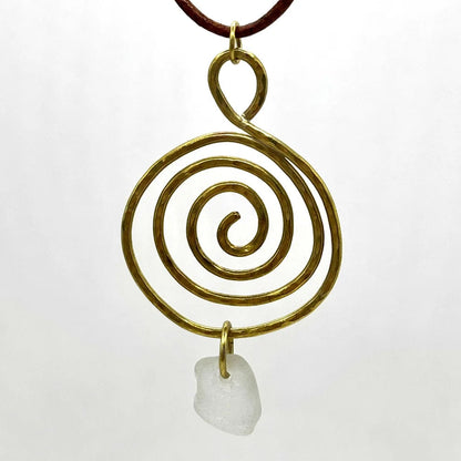 Rowan Berry Jewellery copper or brass whirlpool necklace with genuine sea glass hand-picked from beaches around Carnoustie