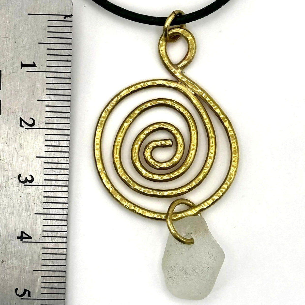 Rowan Berry Jewellery copper or brass whirlpool necklace with genuine sea glass hand-picked from beaches around Carnoustie