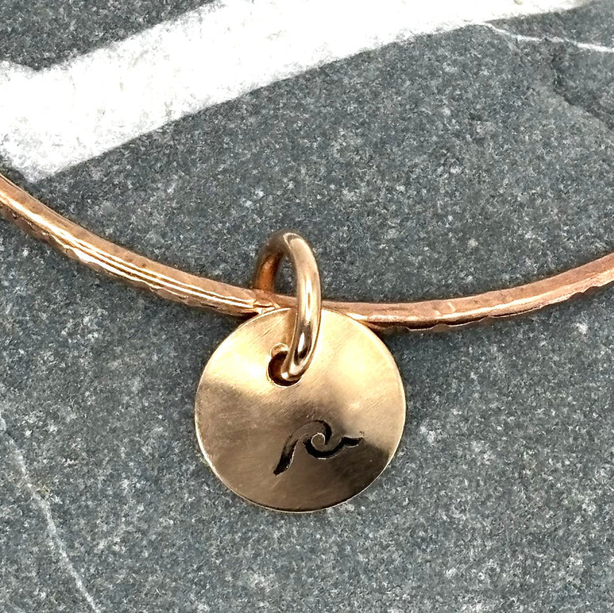 Handmade bronze bangles by Rowan Berry Jewellery with genuine sea glass collected from beaches around Carnoustie