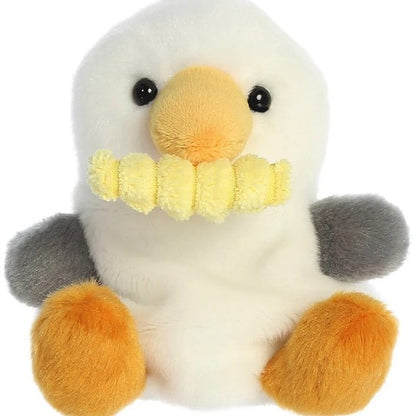 Palm Pal Plush toy seagull with chip in mouth 