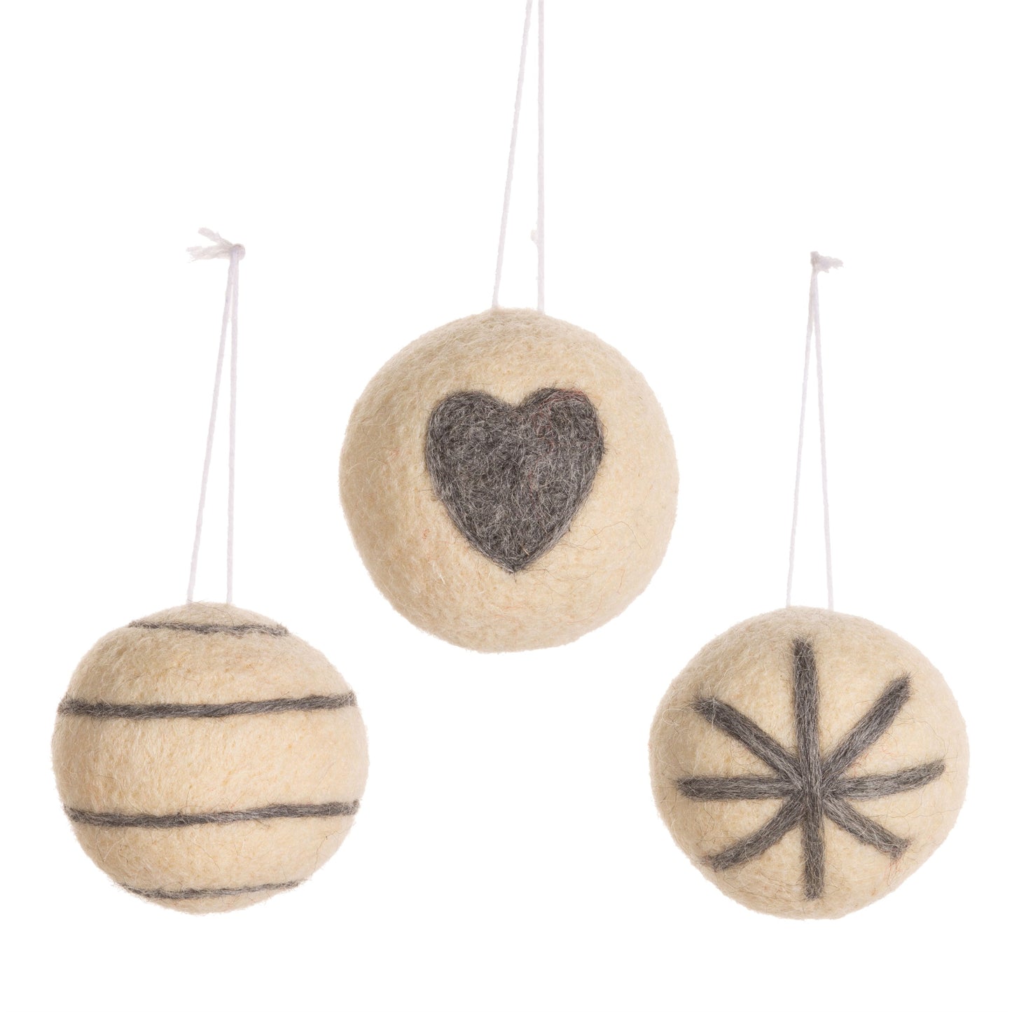 FELT BAUBLES CREAM + GREY SET OF 3
