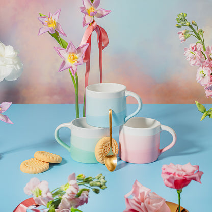 Hand glazed stoneware mugs from the Sass & Belle Marlowe Collection approximately 8cm wide and 7.5cm high.