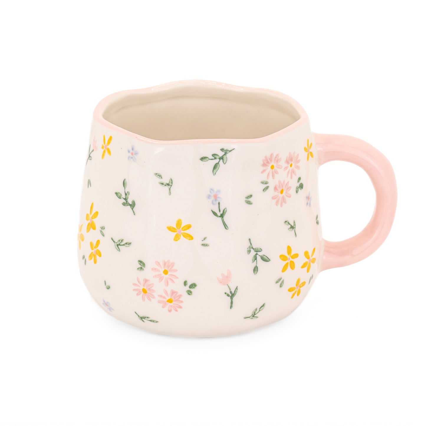 A white ceramic mug with an intricate, small-scale 'Ditsy Floral' pattern, approximately 10cm wide and 13cm high.