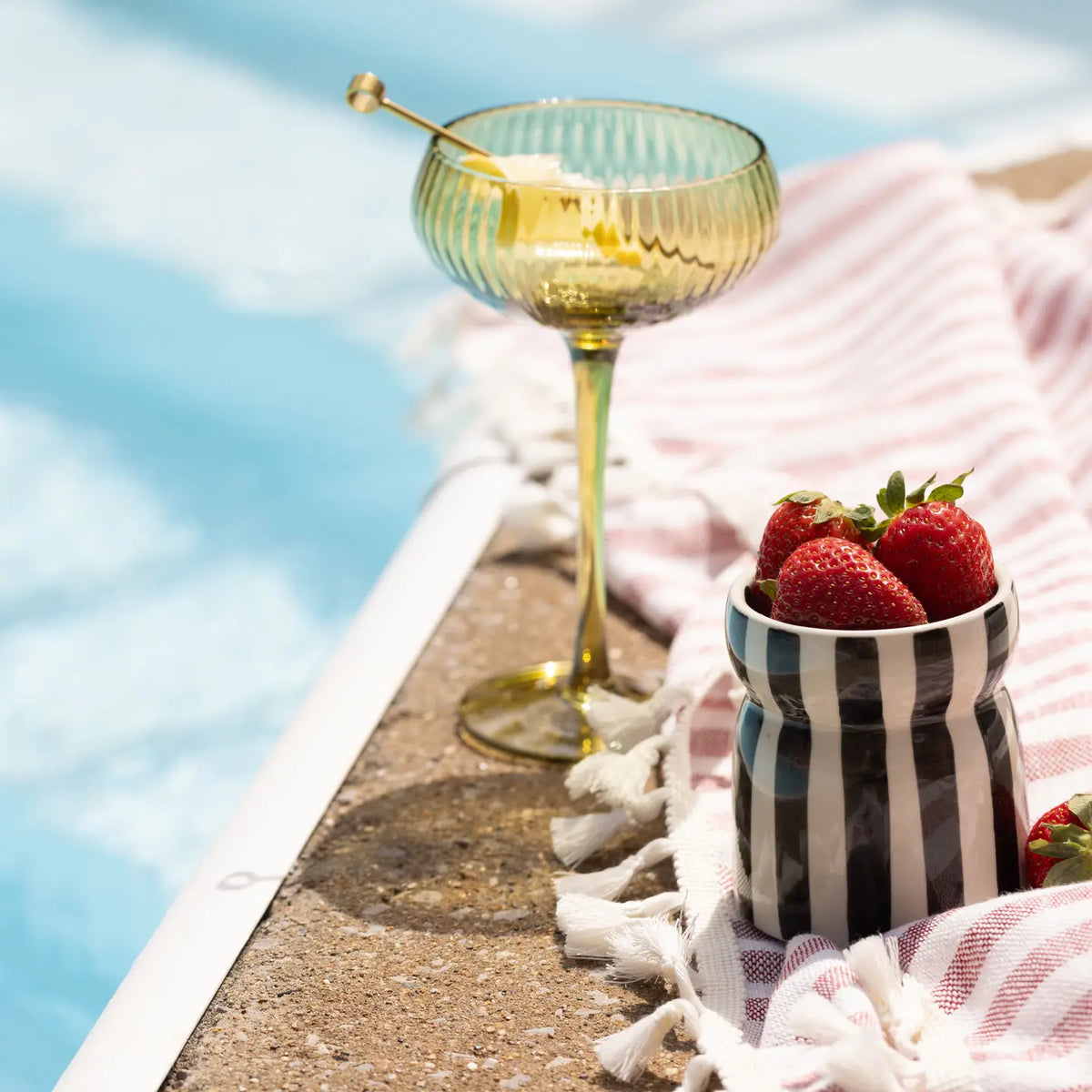 Paddywax Cabana striped ceramic candles in colourful hand-painted vessels with five coastal fragrance options