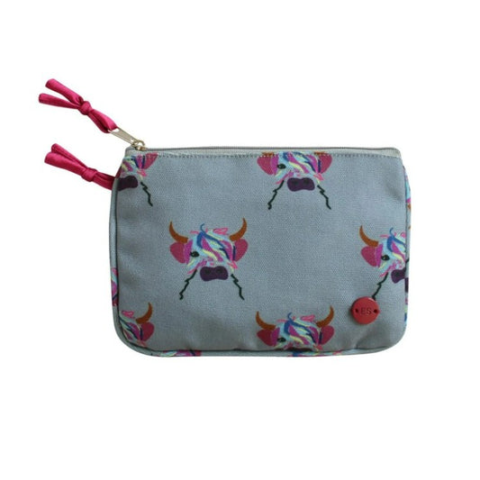 Juliet Highland cow canvas purse 17 x 12 cm with two zipped compartments