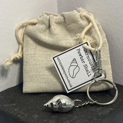 Pewter shell keyring handmade in Scotland cast from real shells gift bag